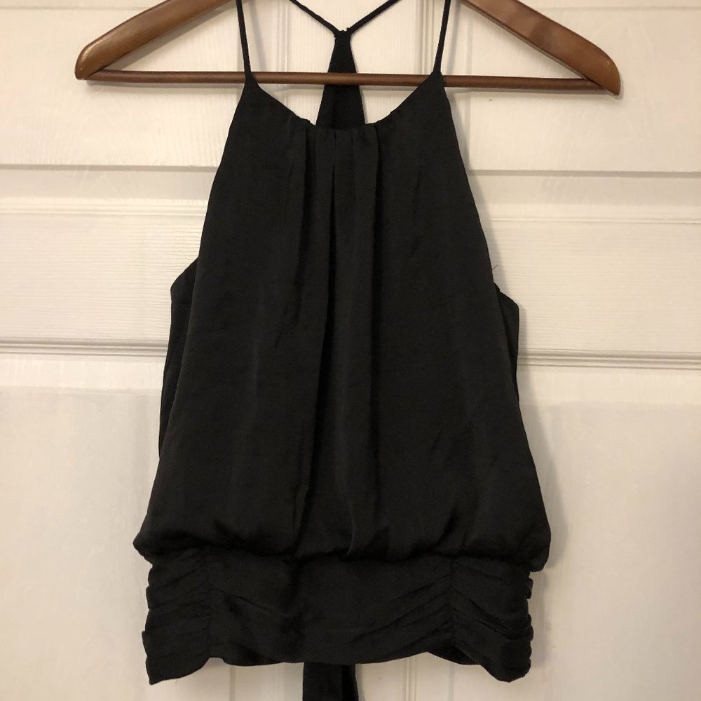 VICTORIA & SOPHIA black solid HALTER top adjustable tie straps SMALL Poly B98